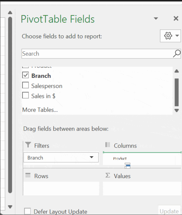 Data summary in PivotTable